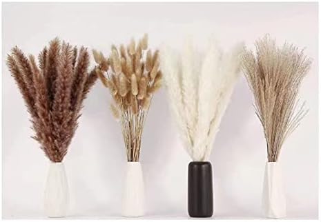 Eforcase Dried Flower Bouquet Set - Tan White Pampas Grass and Reed
