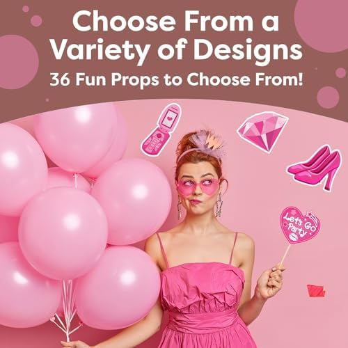 36Pcs Hot Pink Photo Booth Props for Girls Parties