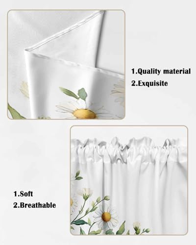 Spring White Daisy Valance Curtains Set for Kitchen and Bedroom