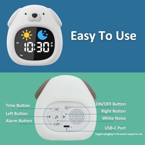 GALYNA Kids Alarm Clock with Night Light and White Noise
