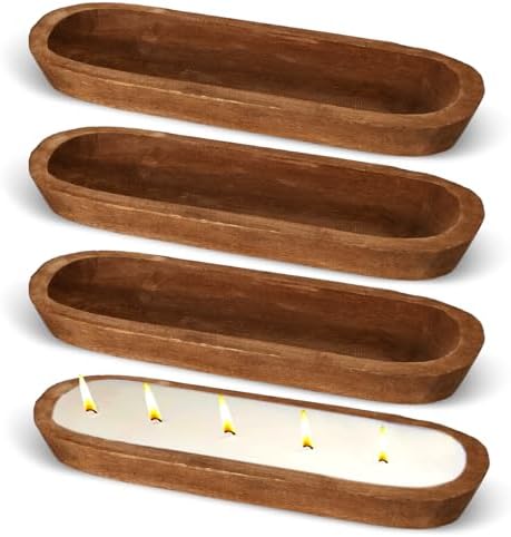 4 Pcs Wooden Dough Bowl Rustic Table Centerpiece