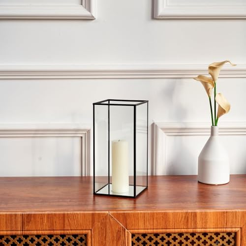 PHOSPHOR Glass Hurricane Candle Holder Set of 3 Black