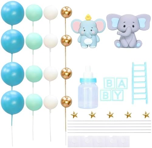 Gyufise 33Pcs Baby Elephant Cake Topper 3D Decorations