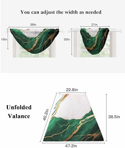 Waterfall Valance Curtains 2 Panels Gold Green Marble Sheer