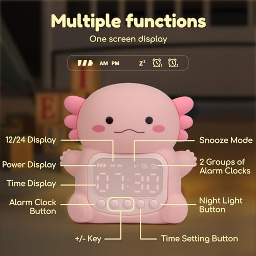 Axolotl Alarm Clock with Night Light for Kids 1