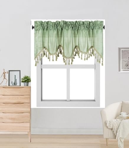 Solid Faux Silk Valance with Tassels 55 x 18 Sage Green