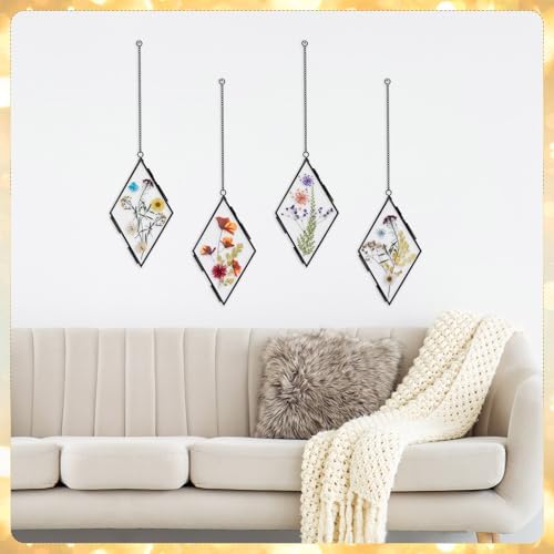 Qunclay 4Pc Floating Glass Frame Rhombus Wall Art Display