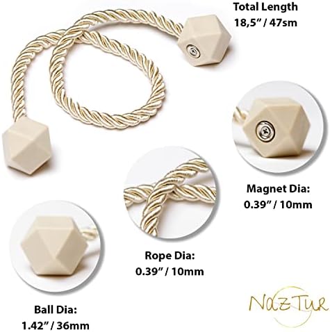 Magnetic Curtain Tiebacks - Upgraded 2022 with Thicker Twist Rope and Strong Durable Magnets