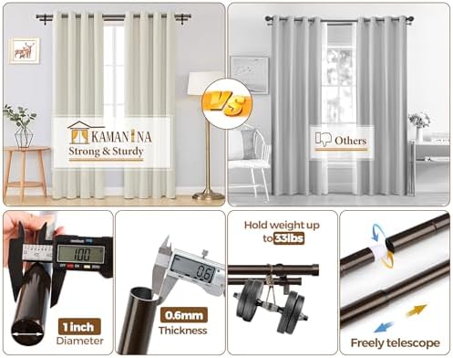KAMANINA 1 Inch Double Curtain Rods 66-120 Inches Heavy Duty Bronze