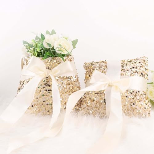 Efavormart Gold Sequin Flower Girl Basket Ring Bearer Pillow Wedding Set