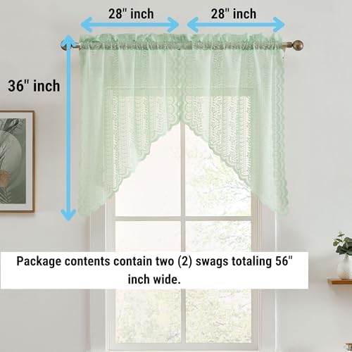 HLC ME Sophia Floral Valance 28x36 Inch Seafoam Green Set of 2