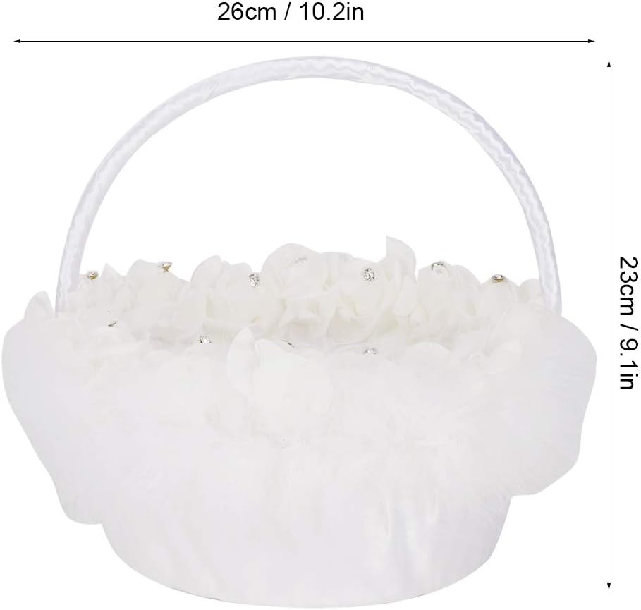 Elegant Wedding Girl Flower Basket with White Satin Decor
