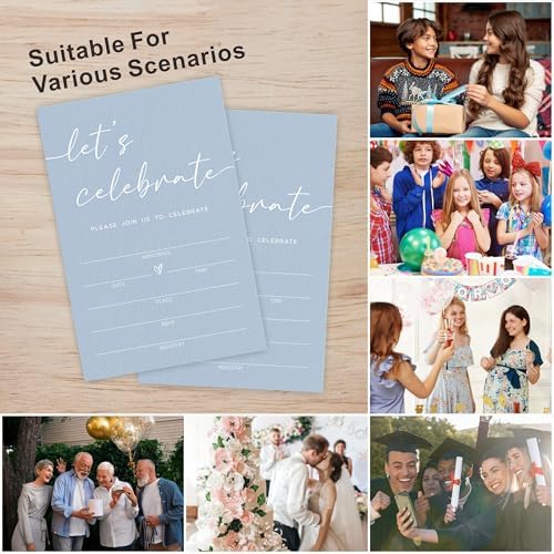 Lets Celebrate Party Invitations 25 Pcs Blue Minimalist Card Set