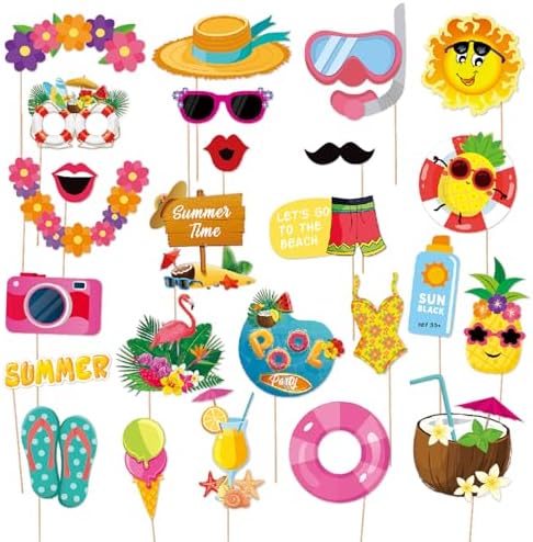 Ouruola 25pcs Tropical Photo Booth Props DIY Set
