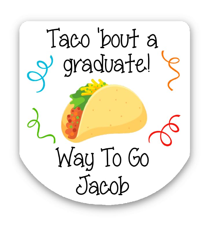 Personalized Taco Nacho Guacamole Graduation Party Favor Labels