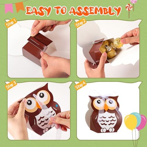 SilTriangle Owl Party Favor Boxes with Mesh Straps Brown