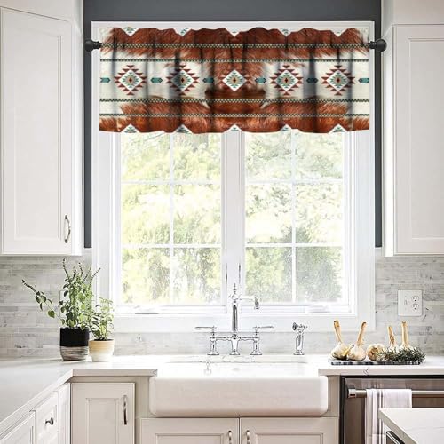 Cowhide Style Valance with Aztec Pattern