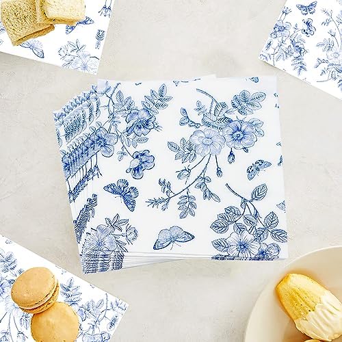 40 Pack Blue White Floral Luncheon Napkins