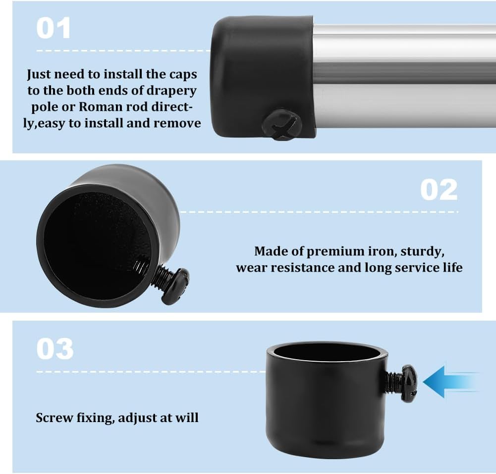 AHANDMAKER 4 Piece Curtain Rod End Caps Black