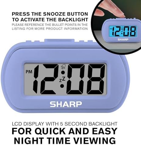 Sharp Digital Alarm Clock with Blue Backlight and Soft Tactile Finish