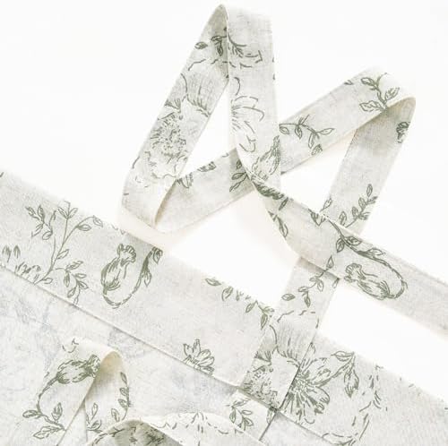 Jinchan Tie Up Valance Floral Linen 54 Inch Sage Green on Beige