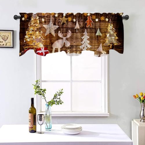 54x18 Inch Christmas Cartoon Window Valance with Xmas Tree and Elk Design