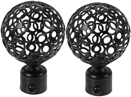 DOITOOL 2Pcs Curtain Finials Black Metal Rod Ends for 2cm Diameter