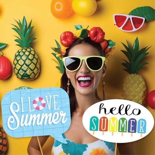Summer Photo Booth Props - 41 Pieces with Signs Pads Sticks