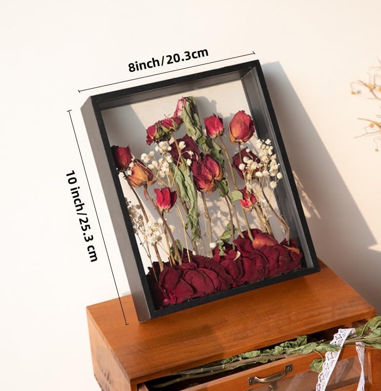 Wooden Dried Flower Photo Frame with Shadow Box Display Area 8x10 Black