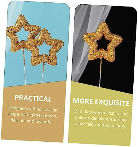 10Pcs Star Cake Topper Glitter Decor for Birthday Cupcakes