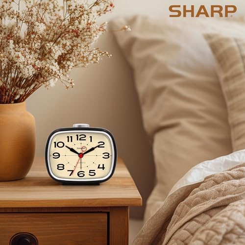 Sharp Battery Powered Alarm Clock Retro Design Quiet Operation