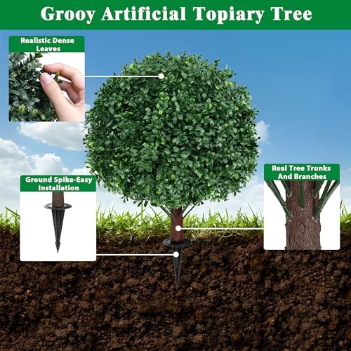 Grooy Artificial Boxwood Topiary Ball Tree Set of 2