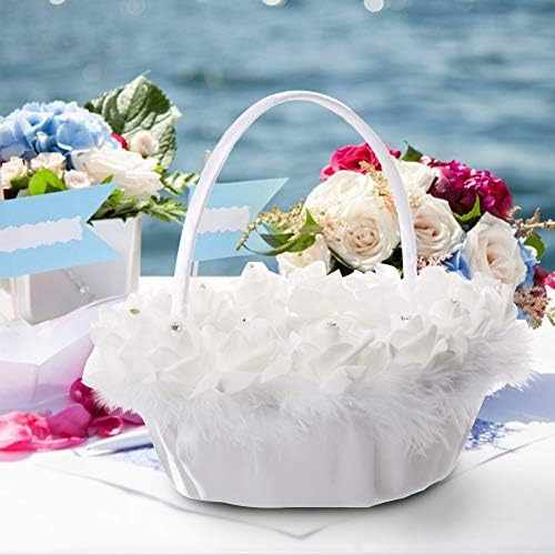 Elegant Wedding Girl Flower Basket with White Satin Decor
