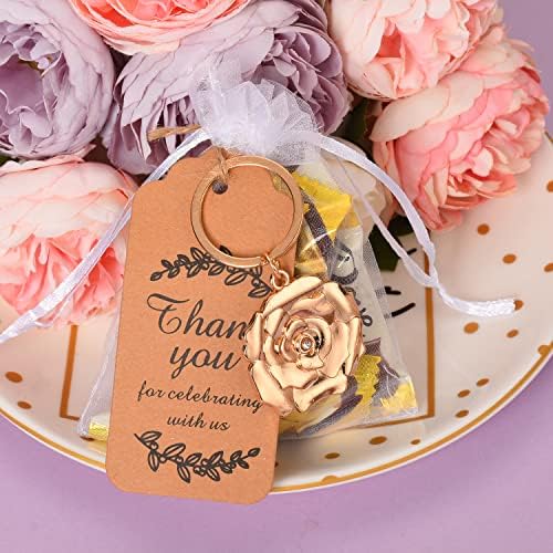 24 Gold Rose Keychains for Wedding Party Favors