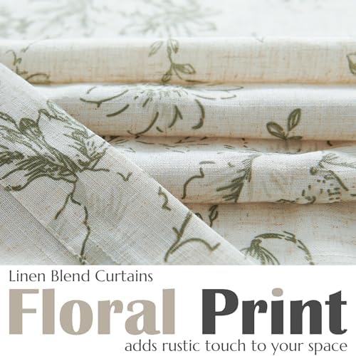 Jinchan Tie Up Valance Floral Linen 54 Inch Sage Green on Beige