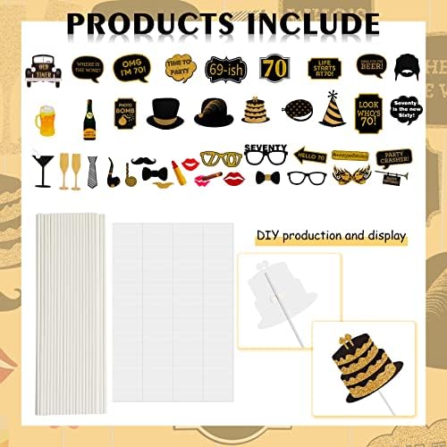 70th Birthday Photo Booth Props 41Pcs Gold Red Decorations
