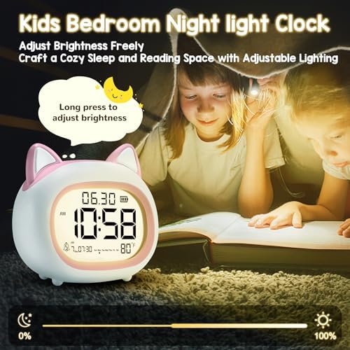 Adorable Cat Alarm Clock for Kids with Night Light