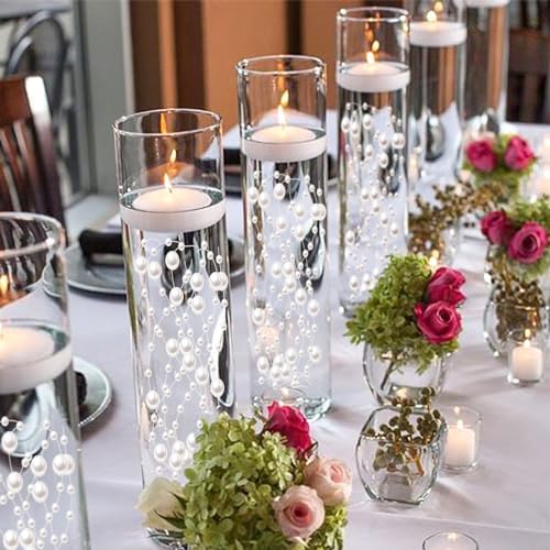 White Vase Filler for Floating Candles 94ft Faux Pearl Beads Strings