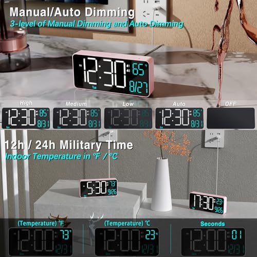 Kosumosu Pink Digital Alarm Clock with Dual Alarms