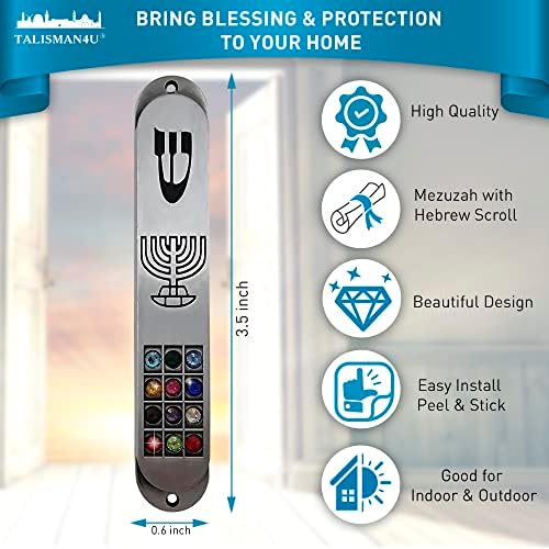 Pewter Mezuzah with Scroll and Hoshen Design