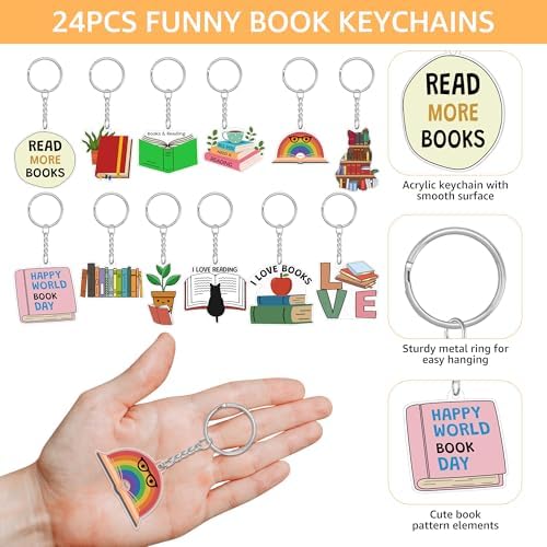 24Pcs Book Themed Keychain Set for Readers and Book Lovers