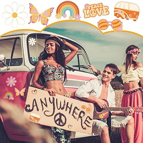 Colarr 60 Pieces Groovy Retro Hippie Party Cutouts