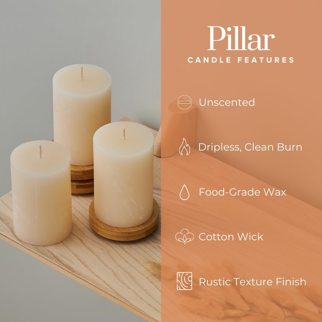 Simply Soson 3x4 Inch Ivory Pillar Candles Set of 6