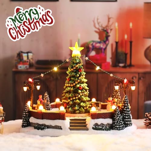 Taman Christmas Village Collectible Buildings with Moving Train and LED Lights
