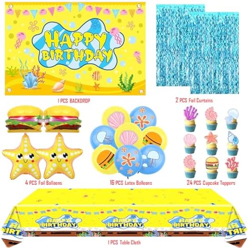 48 Pcs Yellow Cartoon Birthday Decorations Set