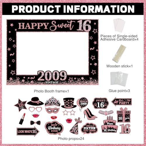 Sweet 16 Photo Booth Props Set for Girls
