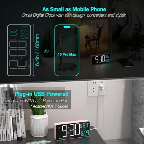 Kosumosu Pink Digital Alarm Clock with Dual Alarms