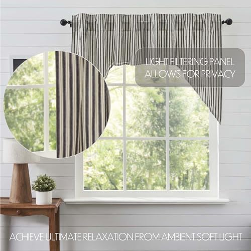 VHC Brands Ashmont Grey Ticking Stripe Swag Curtain Set