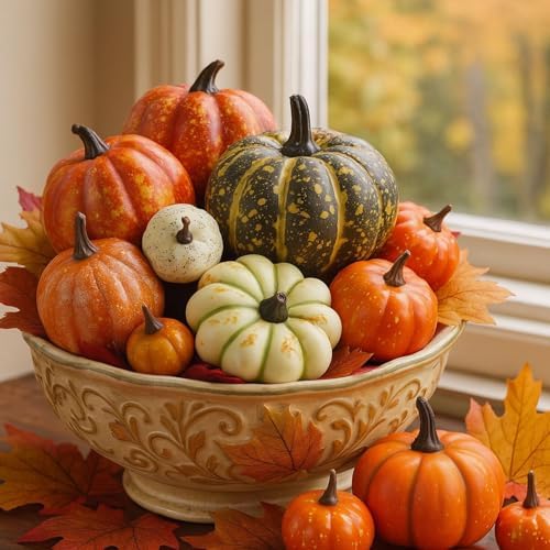HAKACC Artificial Mixed Pumpkins Maple Leaves for Fall Decor