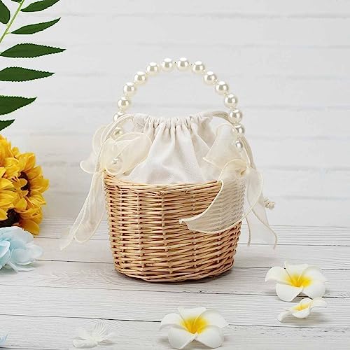 Classic Pearl Woven Hand Basket for Wedding Ceremony